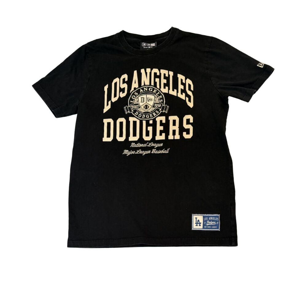 New Era Los Angeles Dodgers Black White Embroidered Logo Size L Short Sleeve Tee
